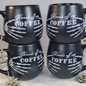 Halloween Skeleton "Hands Off My Coffee" Mug (Set of 4) - Brand New!
